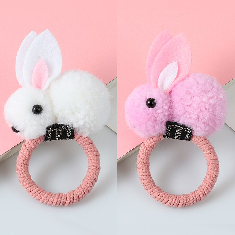 Anneau de cheveux lapin mignon pour femmes, bandeau élastique, coréen, accessoires de cheveux pour filles, ornements: Pink and white
