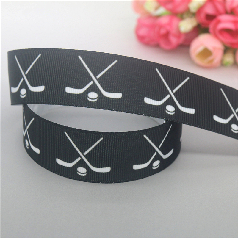 DUWES 50yards Hockey Printed Grosgrain Ribbon Accessories Material Headwear Decoration DIY Sewing Craft D1990