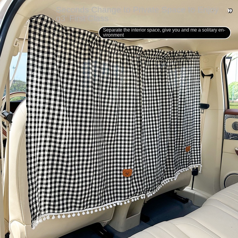 Plaid Bear car partition curtain Retractable sunscreen heat insulation car shade hanging in-car privacy curtain
