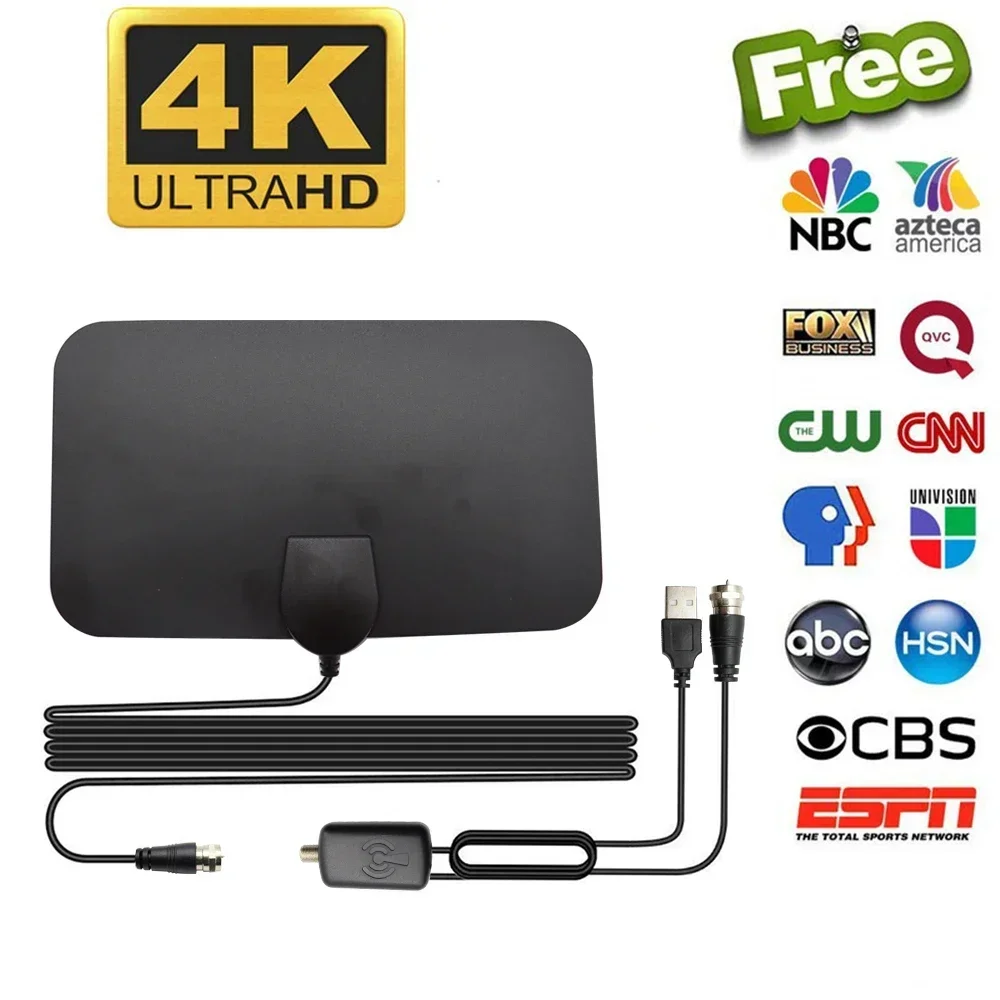 4K 25dB High Gain HD TV DTV Box Digital TV Antenna 50 Miles Booster Active Indoor Aerial HD Flat