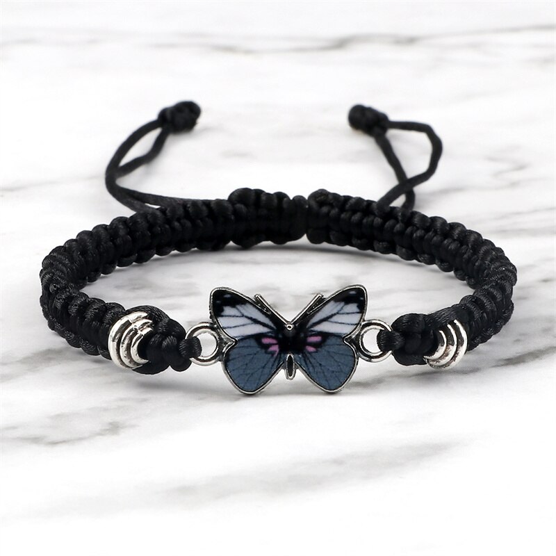 Grey Vlinder Hanger Armband Voor Vrouwen Handgemaakte Zwart Wit Touw Verstelbare Gevlochten Armbanden &amp; Bangles Fasion Meisjes Sieraden