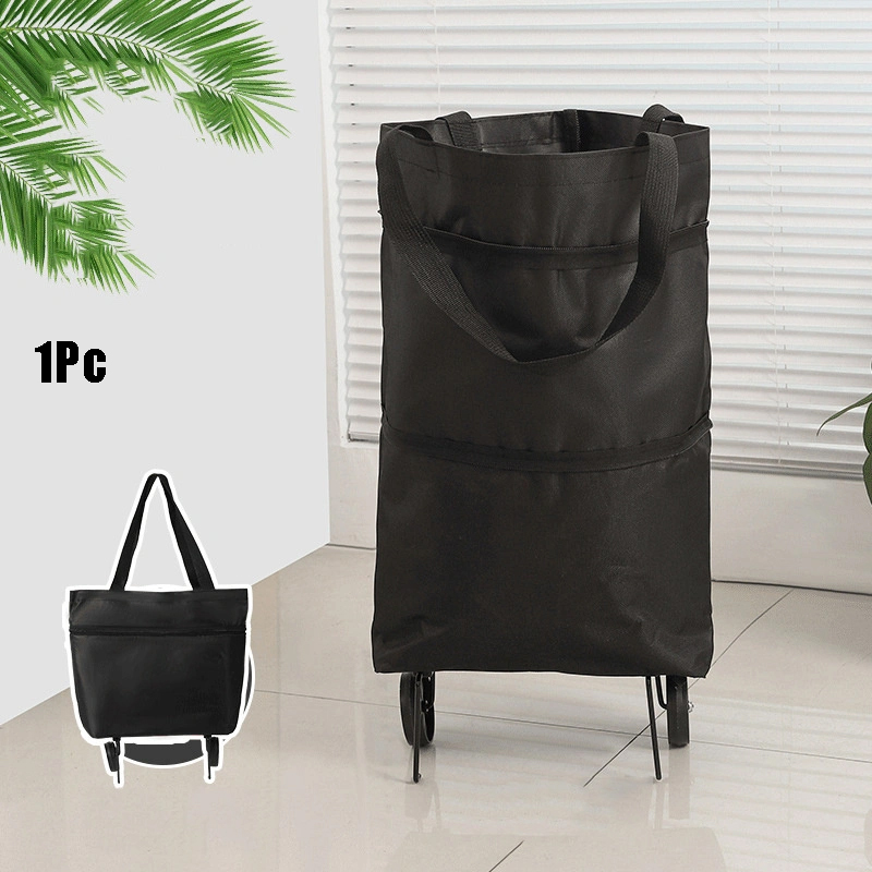 Herbruikbare boodschappentas op wielen, boodschappentas met wielen, afneembare rolkoffer, reistas, te gebruiken voor boodschappen, kamperen: Hemelsblauw