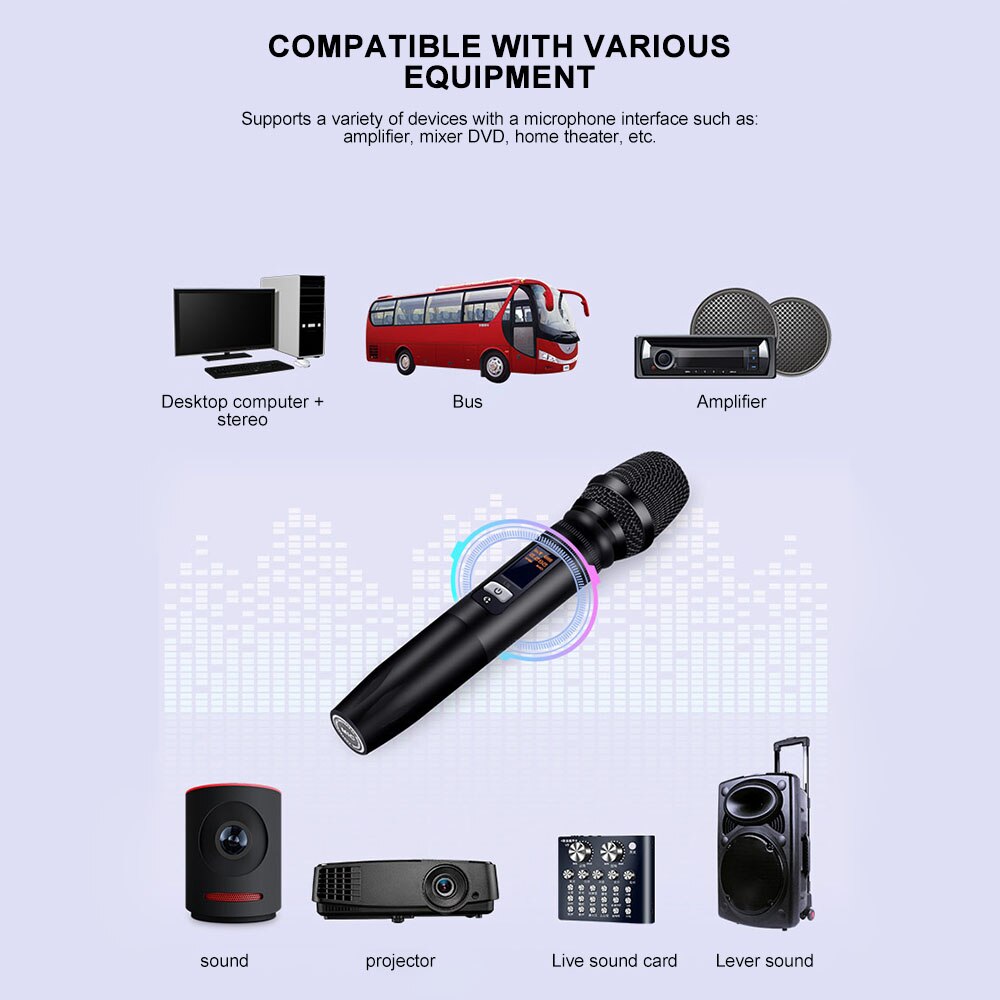 Low Power Handheld Microphone UHF Dynamic Mic System 1/4 Inch Plug Receiver For Computer Karaoke Conference DJ Church Wedding