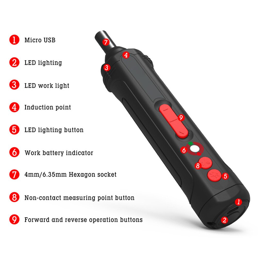 4V Compact Portable Mini Cordless Industrial Electric Screwdriver Set Power Tools Durable Handheld USB Rechargeable LED Lighting