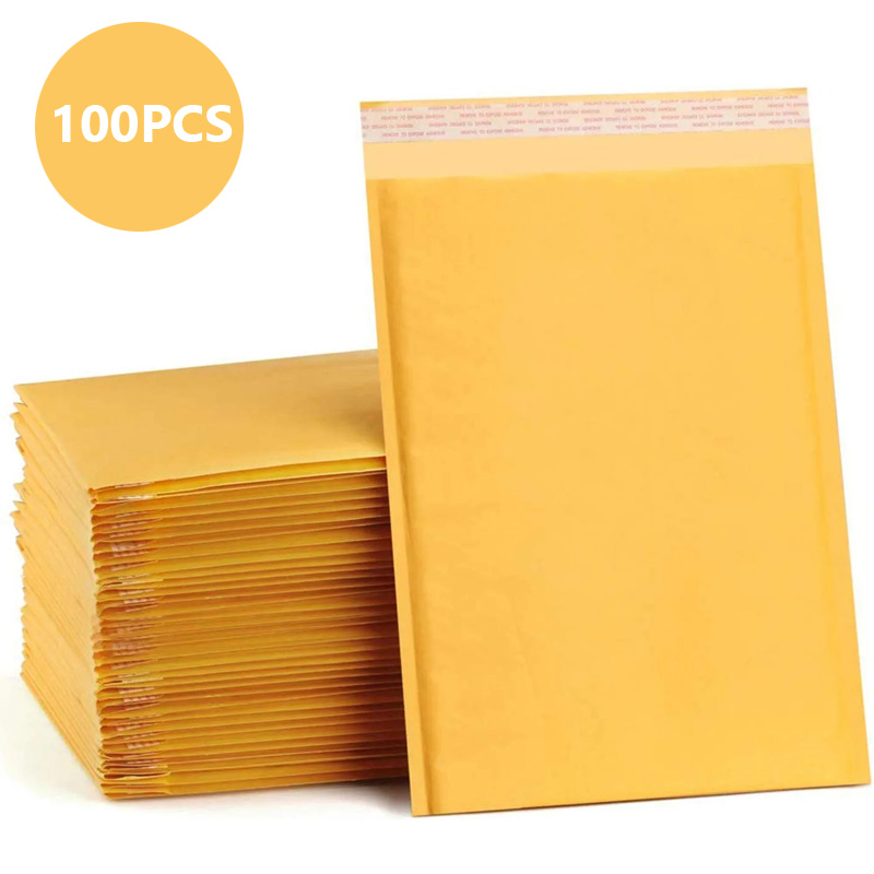 100 stk. kraftpapir boblekonvolutter polstrede postforsendelser konvolutt selvlukkende emballasjepose kurer oppbevaringsposer