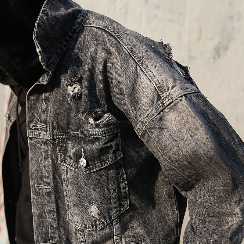 Dropshippig retro Galaxis Stickerei Denim Jacken männer Zerrissene See Jeans Jacken Hüfte hüpfen Streetwear Mantel für Männliche x552