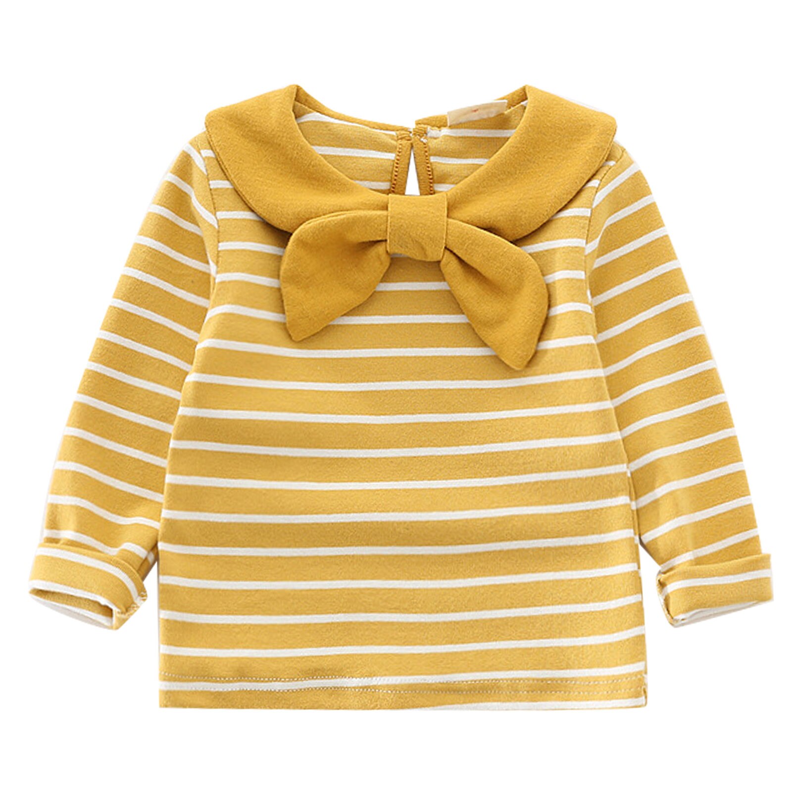 Lente Leuke Meisje T-shirt Katoen Lange Mouwen Revers Streep Top Kinderen T-shirt Baby Kleding Dieptepunt Shirt Voor Kinderen: Yellow / 3-4