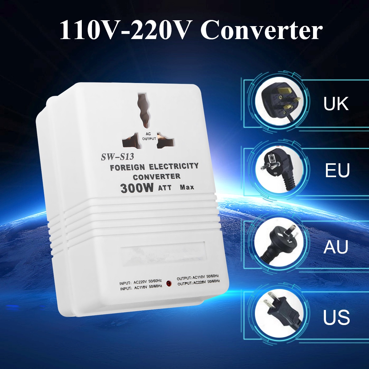 Ca 110/120V à 220/240V 300W abaisseur de tension convertisseur adaptateur transformateur