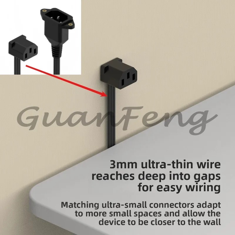 90-Degree Elbow Power Supply Extension Cable - Ultra-Thin Soft C13 to C14 3-Pin