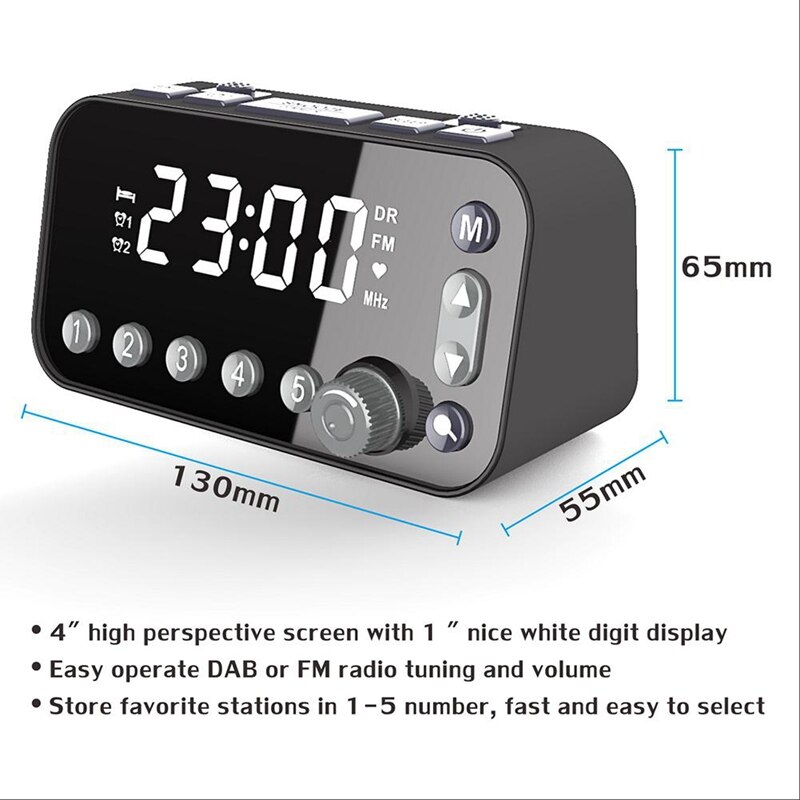 DAB Bedside Alarm Clock Radio Large Sn Dual Alarm Clock Dual USB Radio Sleep Timer FM Radio Clock