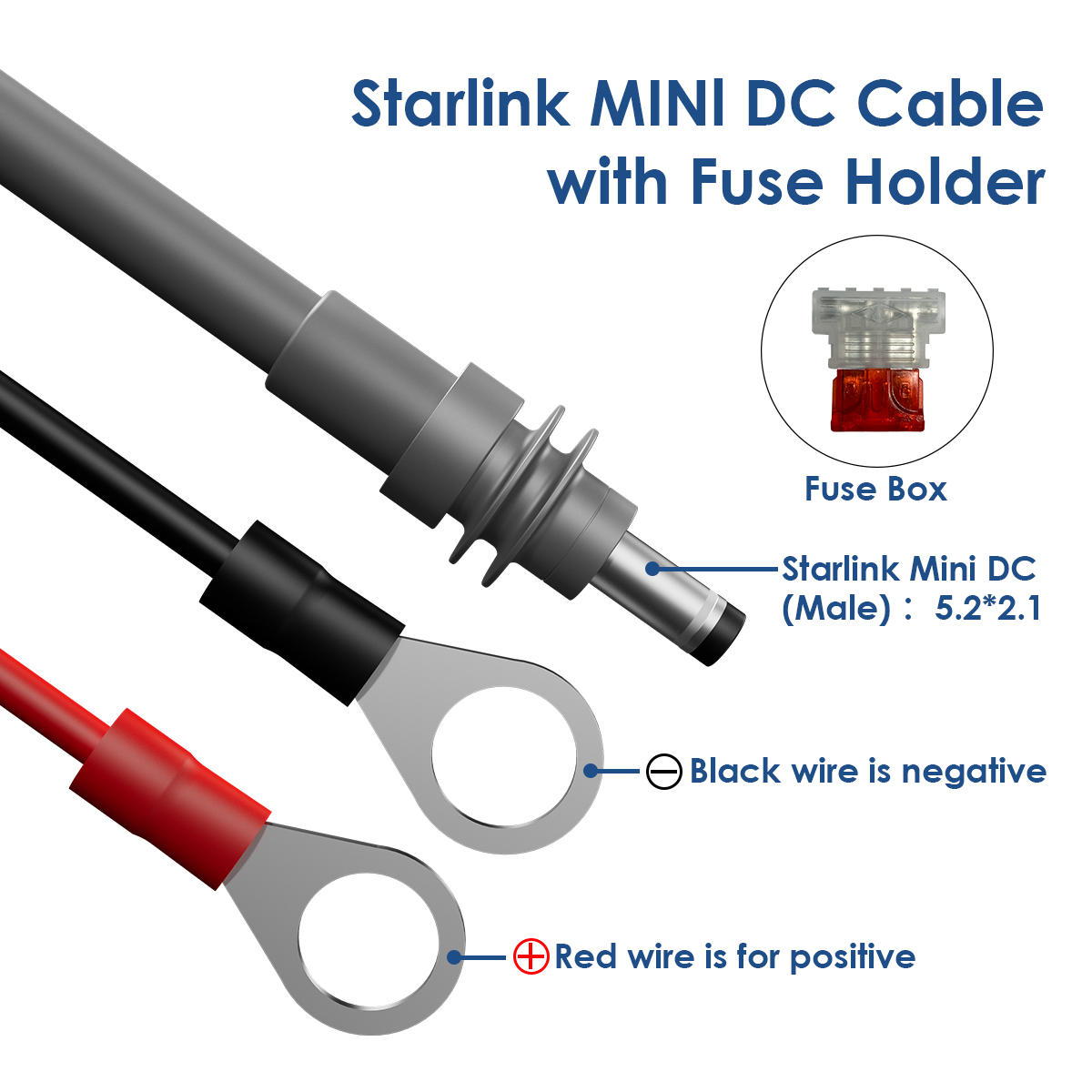 For Starlink Mini Specific Power Cable DIY 18AWG Wiring Extension Harness with Automotive Fuse Holder ATC/ATO DC Plug Waterproof