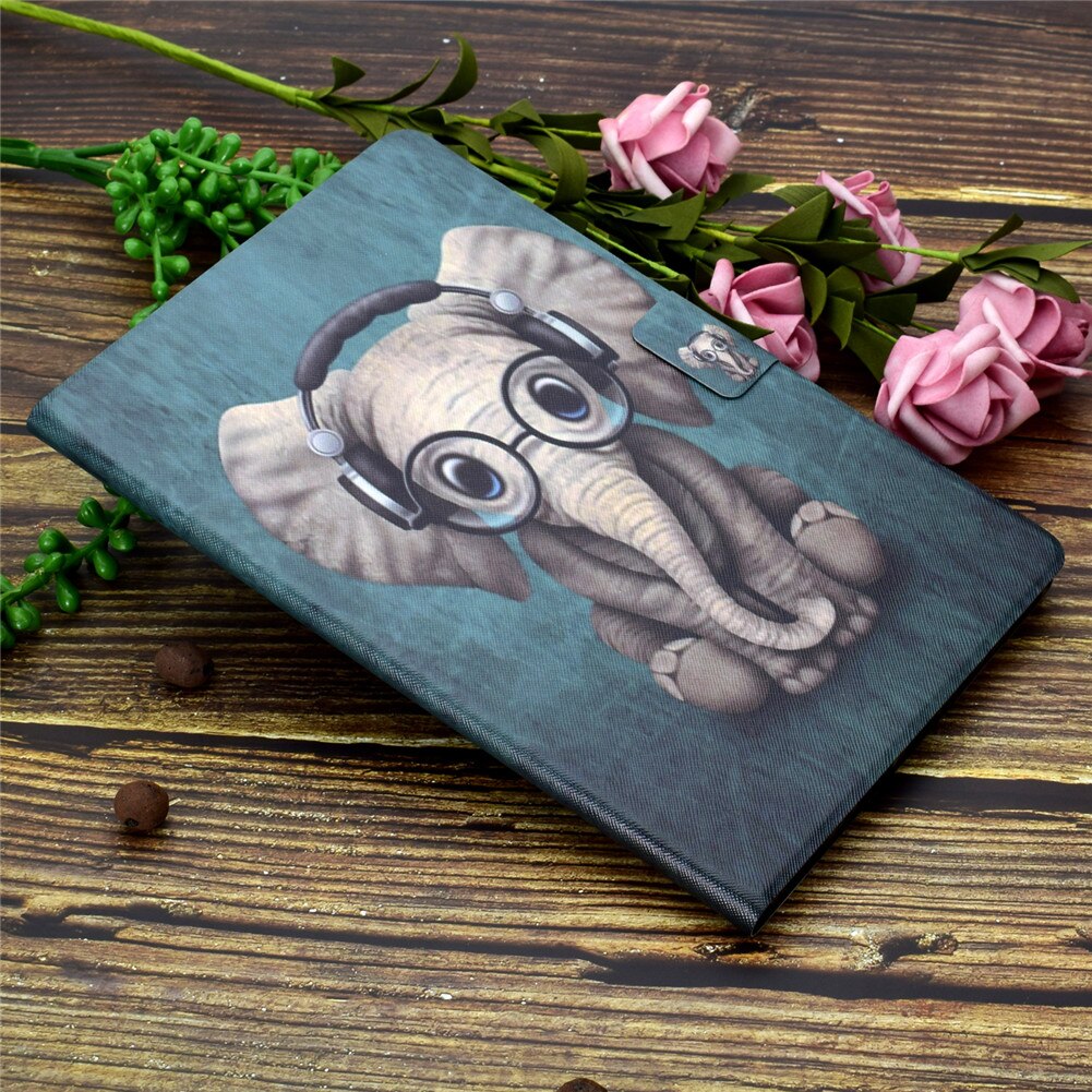 Tablet Case for Lenovo Tab M10 FHD Plus TB-X606F TB-X606X - PU Leather Stand Cover with Card Slot: Glasses Elephant
