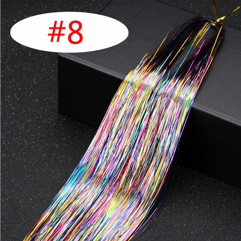2 st/lot flerfärgat löshår glitter glitter highlights syntetiskt hårförlängning för hårflätningstillbehör: 8