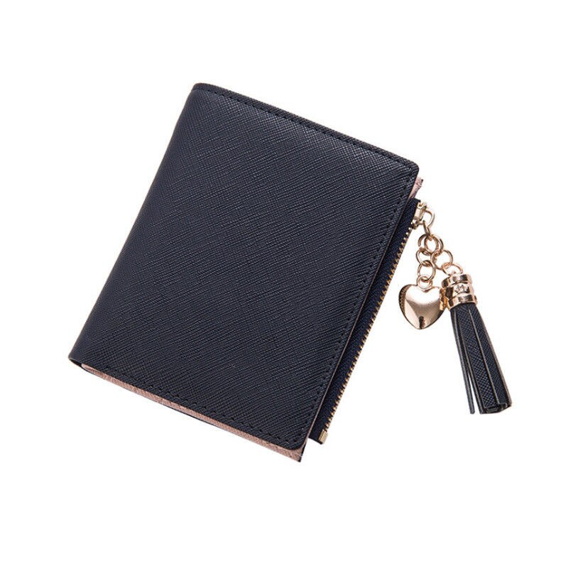 Brand US Women Girls Short Wallet Coin Purse Organizer Pocket Small Credit Card Holder: Black