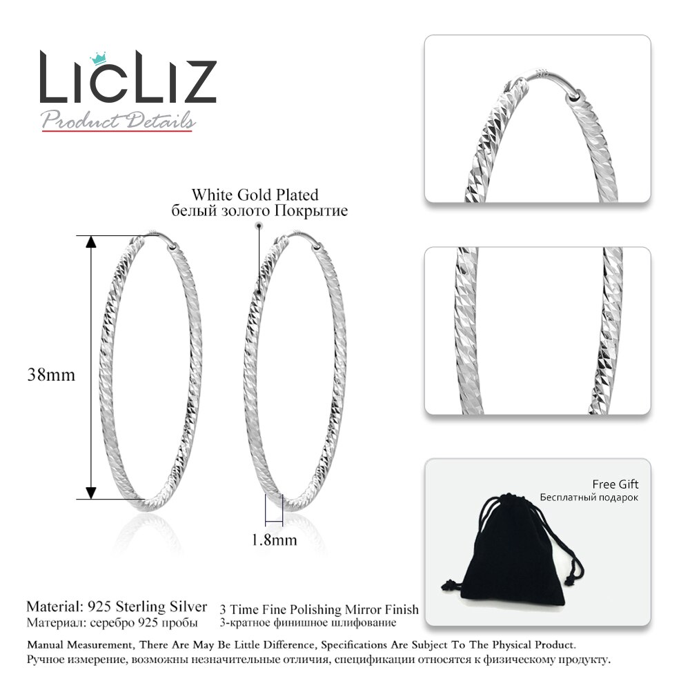 Licliz Grote 925 Sterling Zilver Hoop Earring Vrouwen Maxi Oor Piercing Loop Huggie Earring Verklaring Ronde Cirkel Oor Hoepel LE0335