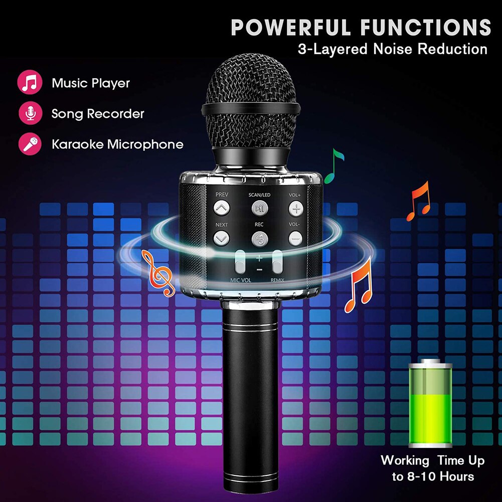 WS858L Portable Bluetooth Karaoke Microphone LED Studio Record Wireless Mic Speaker for Music Playing Singing