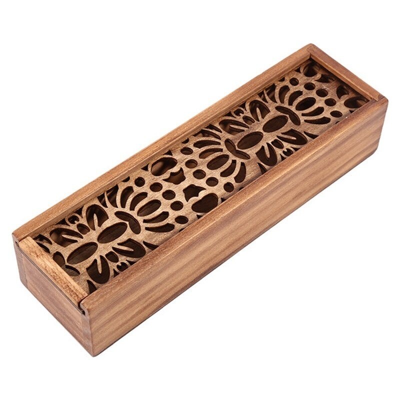 Retro Hollow Wooden Pencil Box Portable Storage Box Student Cute Wooden Pencil Box Multifunctional Stationery Desk Storage: 3