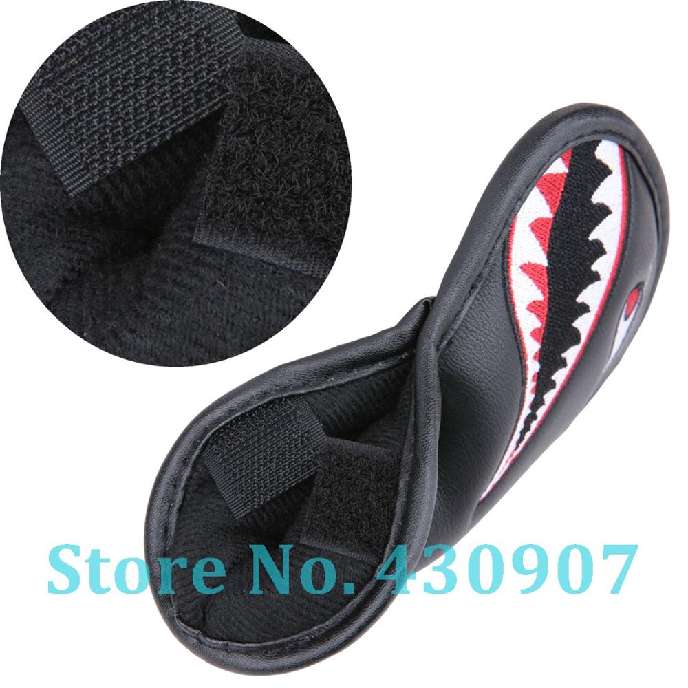 9 stuks/set zwarte pu-lederen golfclubijzerkophoes met haaienborduursel, 4,5,6,7,8,9, stuks