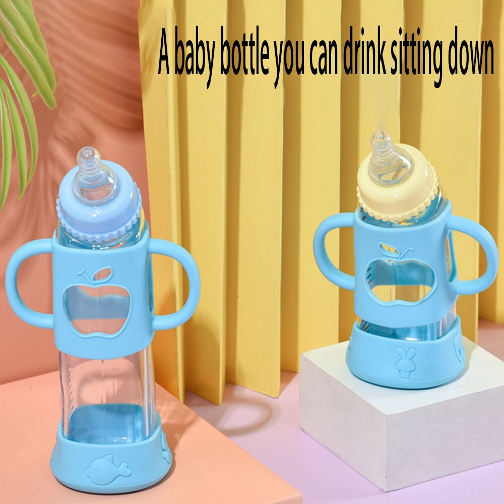 Biberón de borosilicato para bebé, botella de vidrio con etiqueta, pezón de leche para madre y bebé, 150/240ml