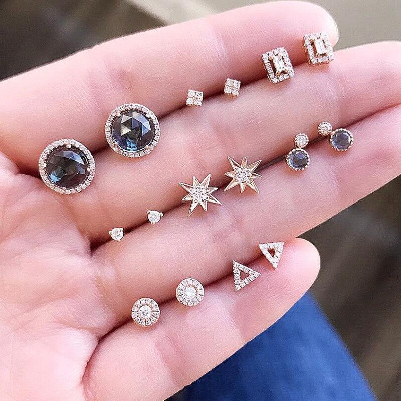 Böhmen Geometrische Kleine Stud Ohrringe Set Für Frauen Shell Blume Stern Hand Charme Ohrringe Mädchen Trendy Schmuck