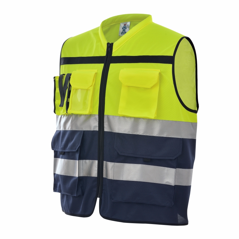 High Visbility Two Tone Construction Work Vest For Men With 3M Reflective Stripes