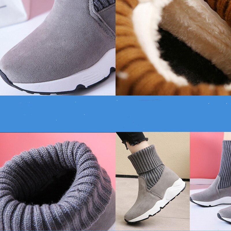 Dam sock boots ankel boots dam mjuka vända snö boots kvinnor päls plysch platåskor