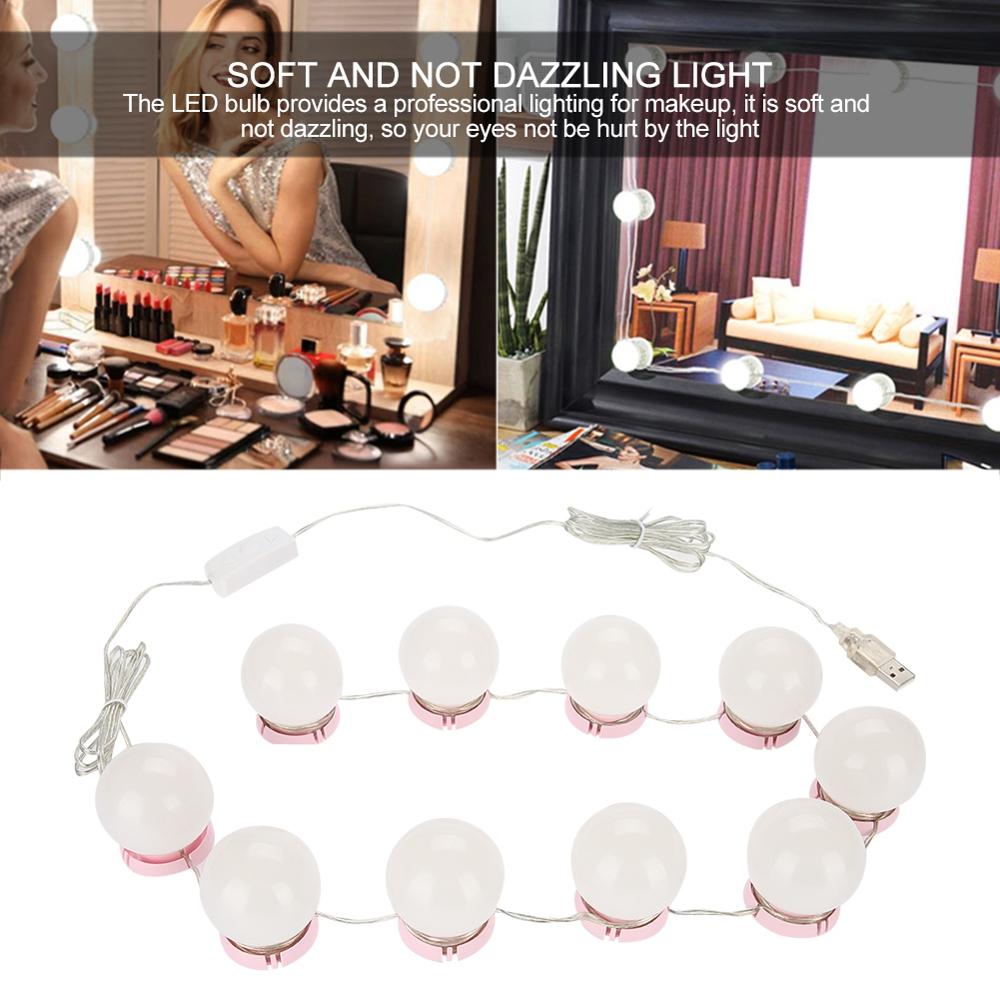 10pcs Makeup Mirror Bulbs Kit 10 W with LED Light + 20pcs tapes Vanity Mirror Cosmetic Makeup Brightness Adjustable Bulbs Pink