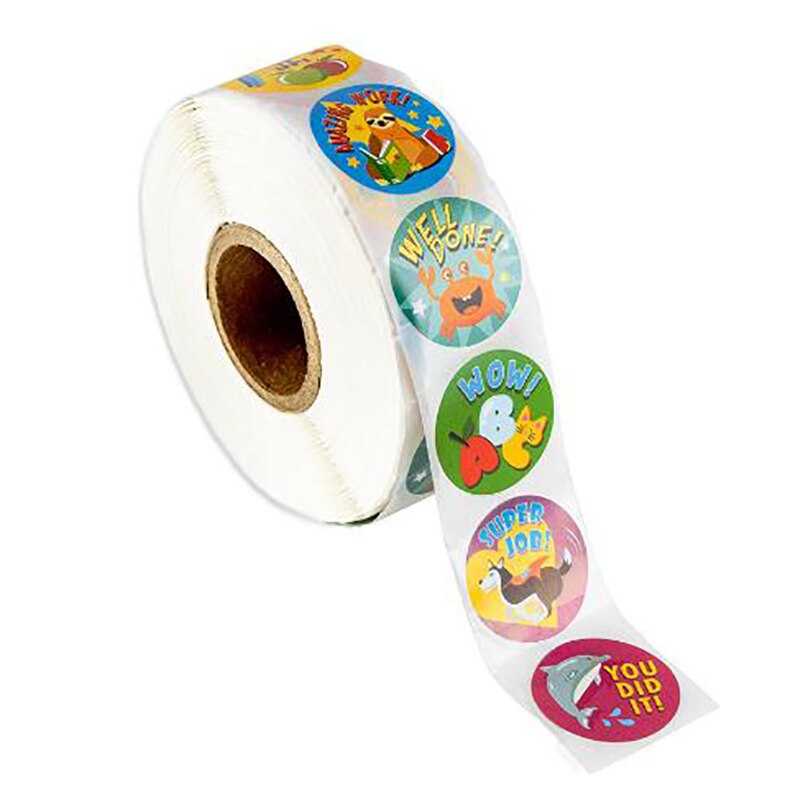 500Pcs/Roll Kids Motivatie Stickers Beloning Stickers Aanmoediging Sticker Roll Met Leuke Dieren (Willekeurige Levering)