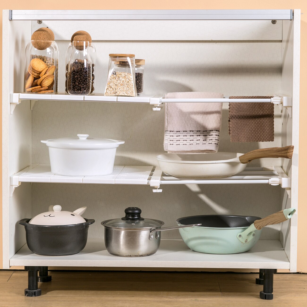 Adjustable Closet Shelf Wardrobe Storage Rack Closet Organizer Shelf Dividers Cabinets Layered Partition Home Storage Shelves