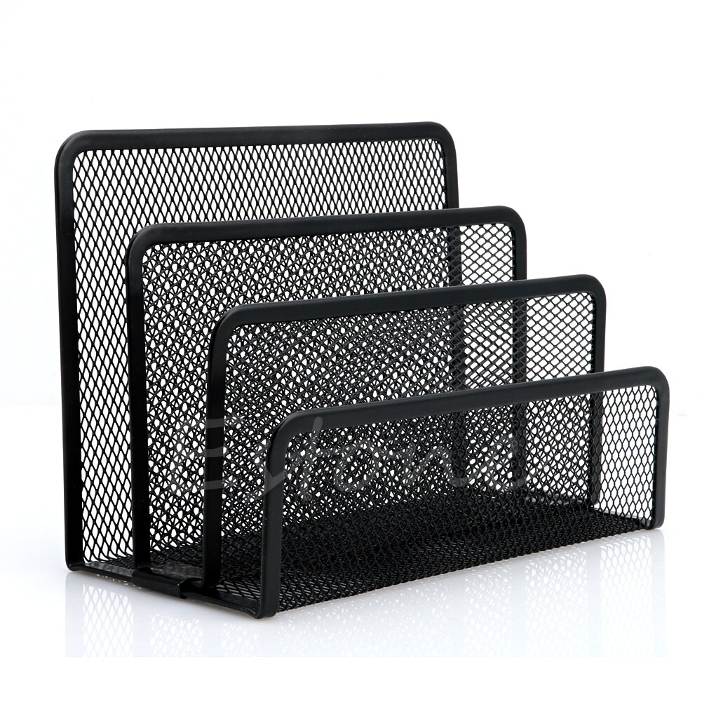 Black Metal Mesh Desk Organizer Desktop Letter Sorter Mail Tray File Organiser Office Home Bookends Book Holder Business