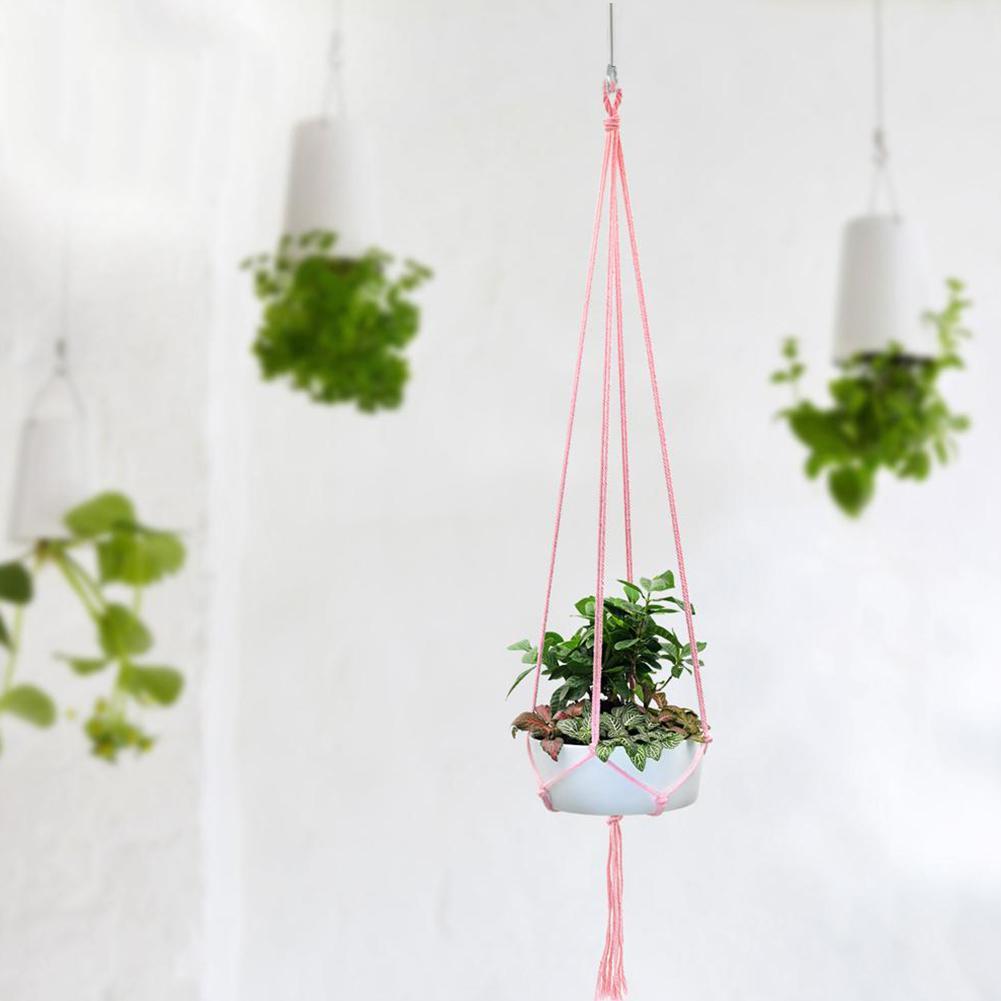 1pc Green Hanging Basket Net Bag Handwoven Knotted Flowerpot Decor Plant Garden Handmade Hanger Rope Macrame Home Cotton Li S4J6