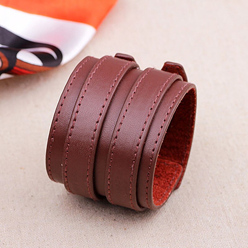 Kirykle-pulsera de cuero con doble cinturón para hombre, brazalete ancho de amistad, hebilla Vintage, Punk, joyería