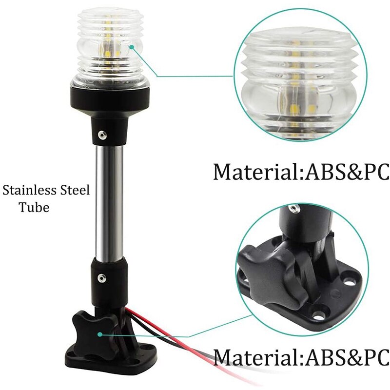 Boat Navigation Anchor Lights All Round 360 degree White Fold Down LED Navigation Light for Stern Anchor Light 12V 10W