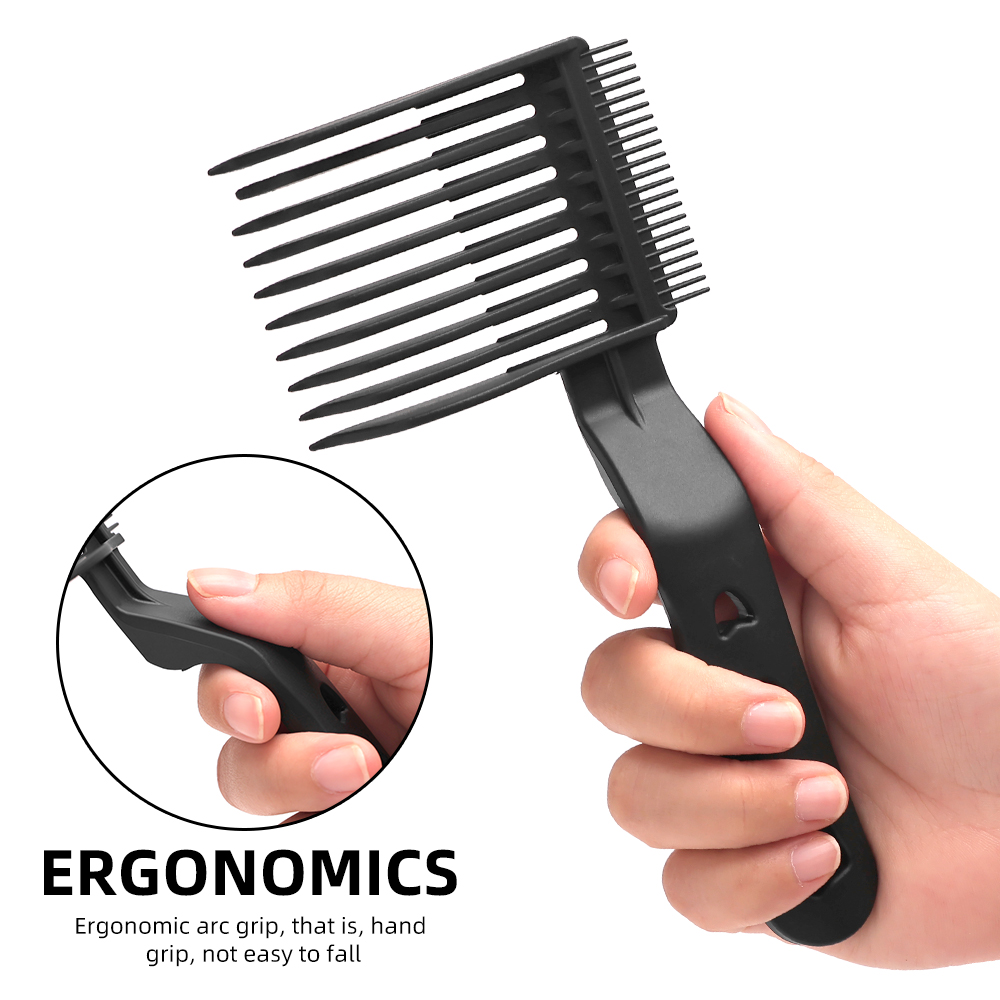 Peines para cortadora de pelo con posicionamiento curvo y mango largo para hombre, peines de plástico para peluquero, peines para cortar el pelo con parte superior plana, herramientas de estilismo para barbería