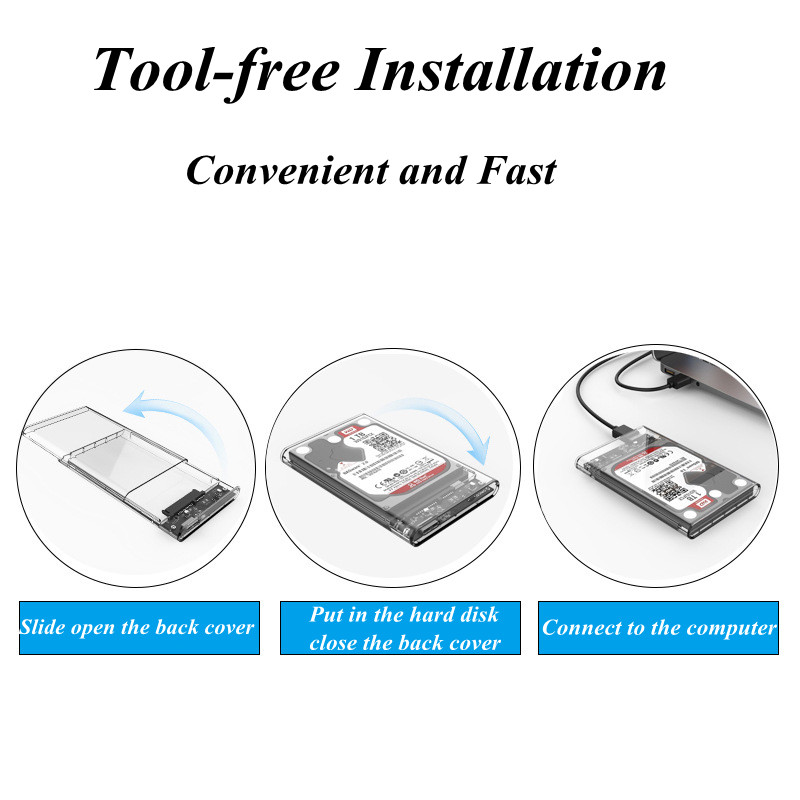 Transparent Mobile Hard Disk Box 2.5 Inch USB3.0 SATA With Adapter Cable External Enclosure Box For Laptop