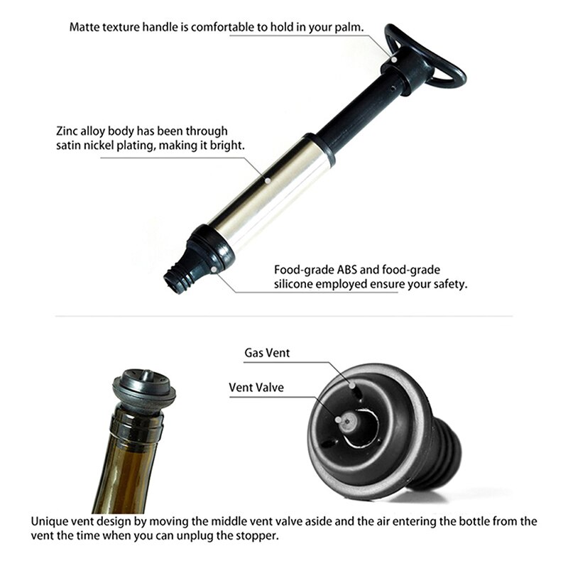Stoppers Pomp Wijn Saver Vacuüm Fles met 4 x Vacuüm Roestvrijstalen Wijn Pomp Sealer Onderhouder Set