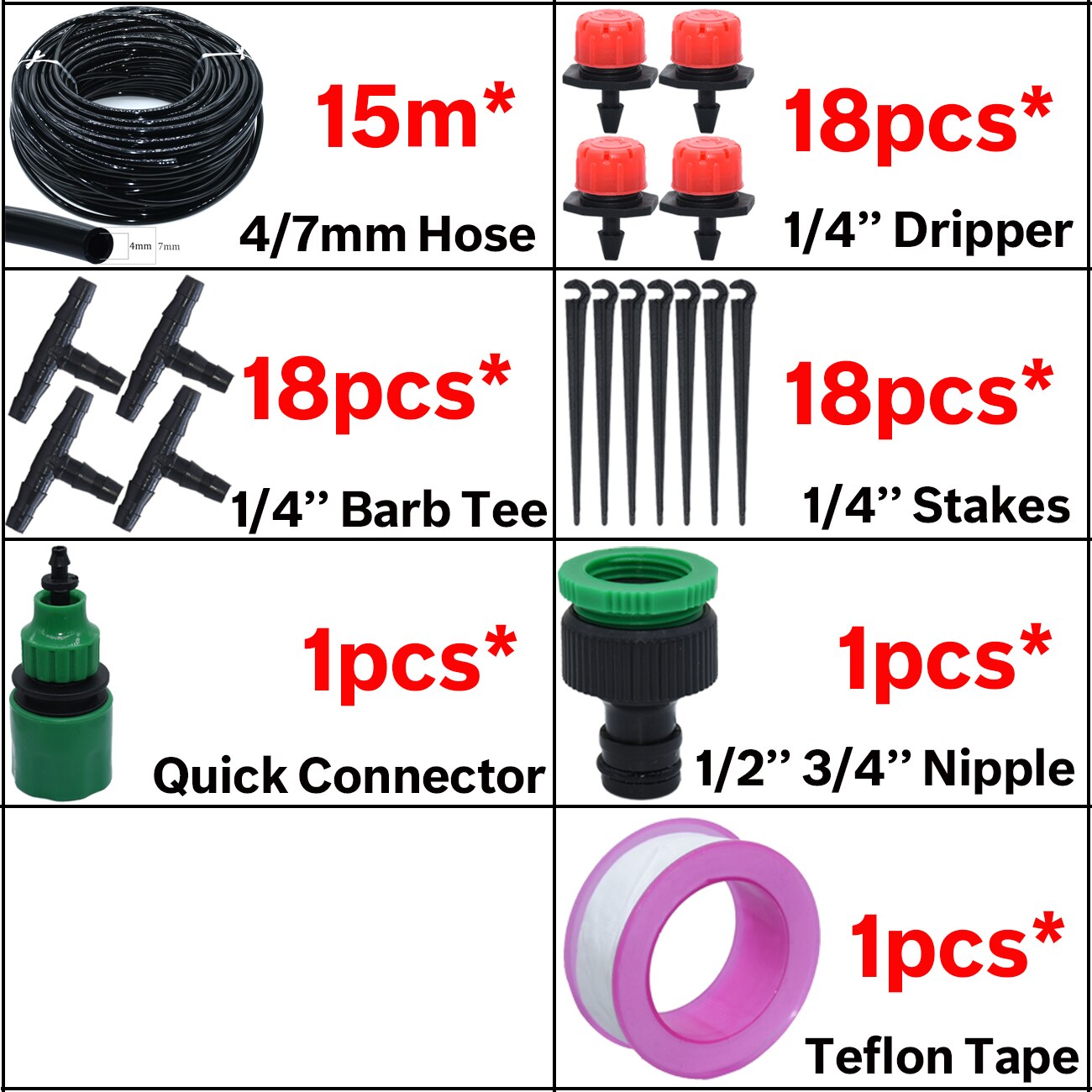 5M-30M Automatic Micro Drip Irrigation Garden Hose Watering System Kits & Adjustable Nozzle Mister Dripper Greenhouse Lawn Yard: ABCKSL01-001-15M