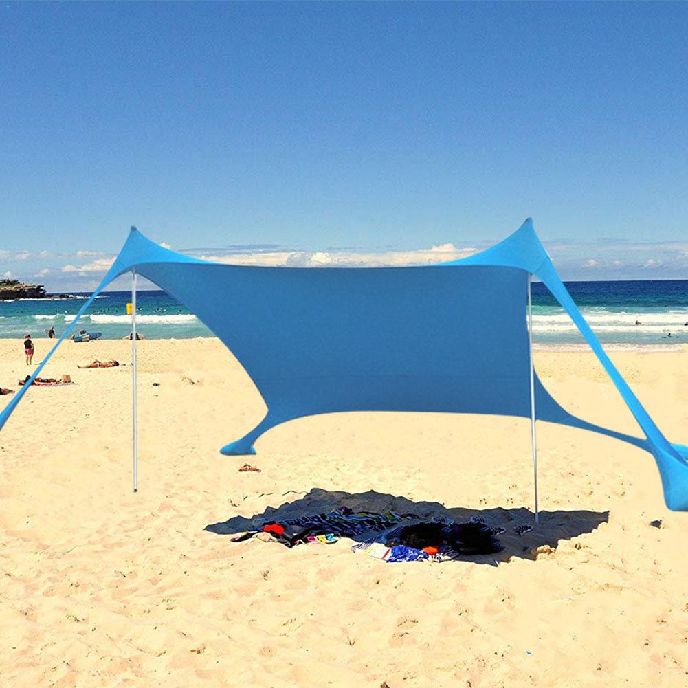 Familie Strand Parasol Tent Met Zandzak Ankers 4 Gratis Pinnen Uv-bescherming Canopy Voor Parken Buitenzonwering Zon Onderdak Dekzeil