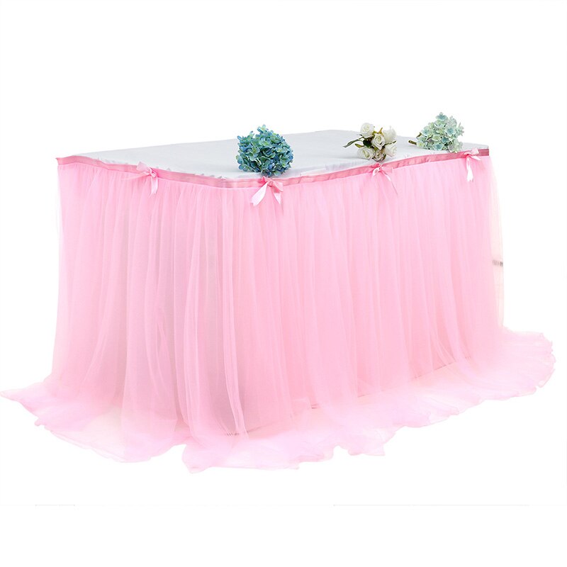 Table Skirt Wedding Party Tutu Tulle Tableware Cloth for Birthday Banquet Baby Shower Festival Table Skirts Cover Home Decor: 76x280CM / Pink
