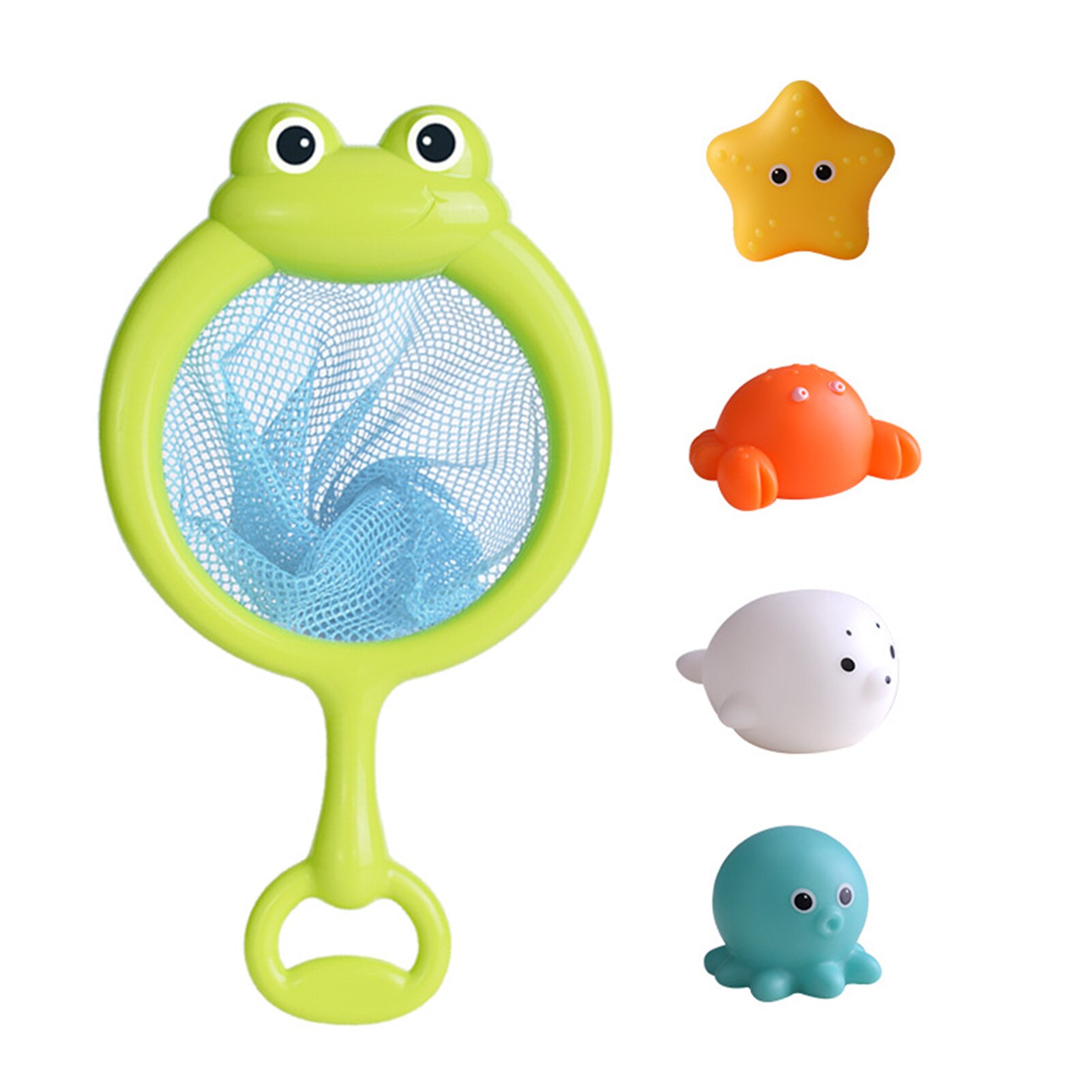 5pcs Baby Cartoon Tortoise Dolphin Catching Classic Shower Bath Toy Lighten Swimming Bathing Shower Educational Toys: White