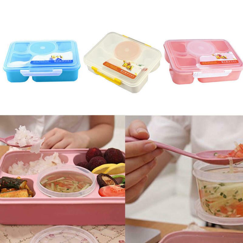 5 Grid Plastic Bento Box Magnetron Bento Lunchbox Picknick Fruit Container Opbergdoos Kind Volwassen Kantoor Keuken Servies