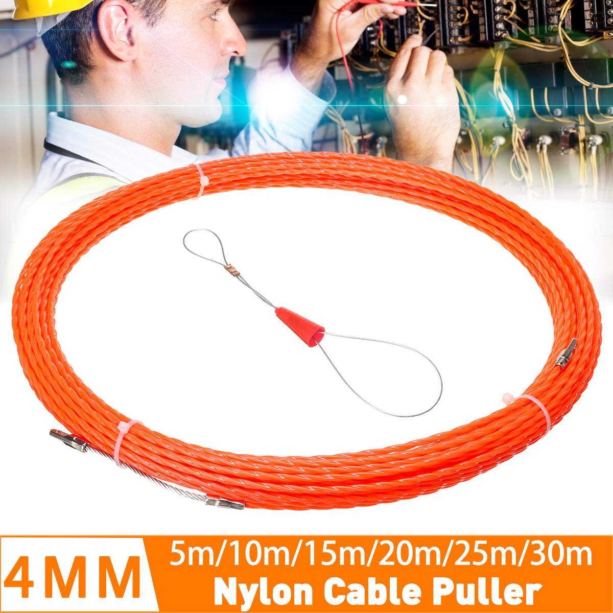5/10/15/20/25/30M 4MM Cable Puller Fish Tape Yellow Cable Fiberglass Fish Tape Reel Puller Fiberglass Metal Wall Wire Conduit