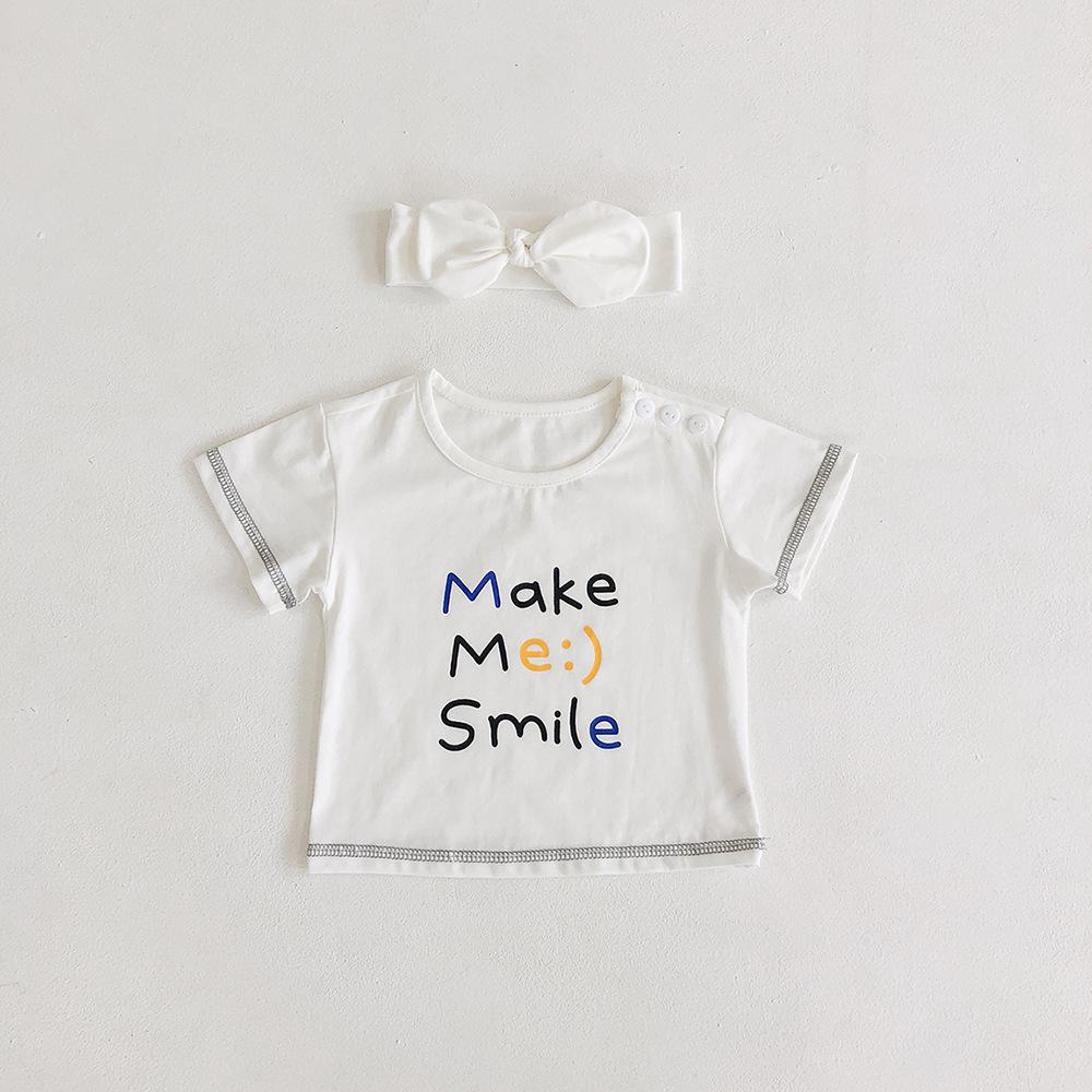 Summer Newborn Tops Baby Girls White T Shirts Korean Style Toddler Short Sleeve Cotton Smile Tees 0-2Y Infant Baby Clothes: White / 3M