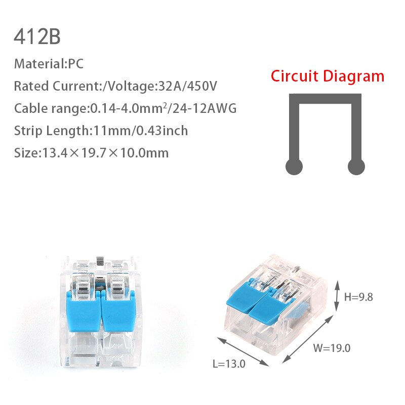 10 PCS Wire Connector Mini Quick Connector Universal Compact Wire Connector Plug-in Wire Terminal Home Wiring Connectors: 10PCS 412BL