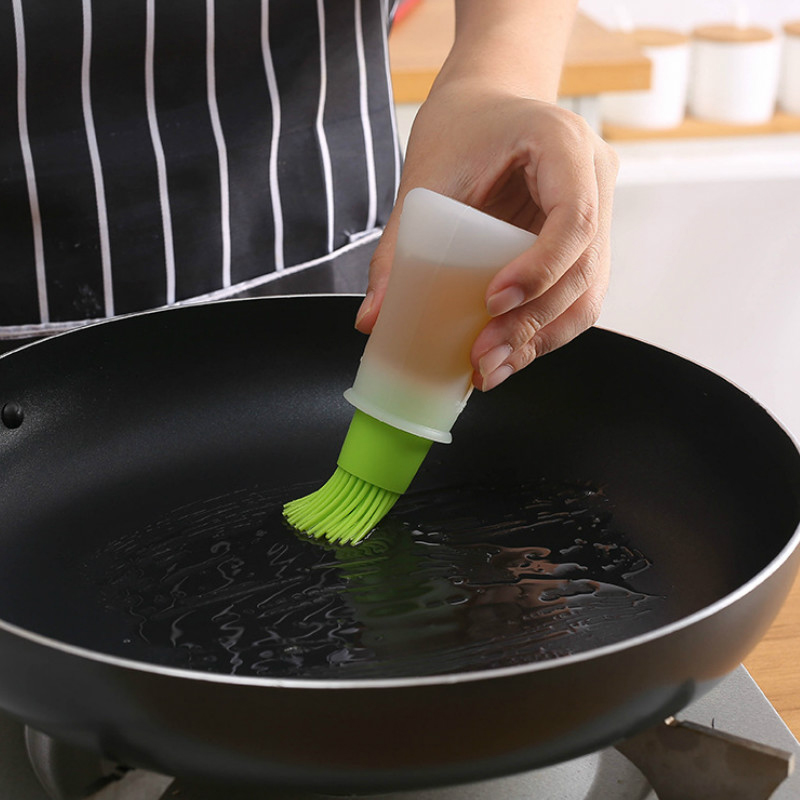 Botella de aceite para barbacoa con cepillo, dispensador de aceite de silicona para hornear, herramientas para asar a la parrilla, pinceles de cocina