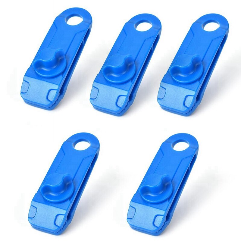 5 stück planenclips, markisen- und zeltclips, zurrschnallen, nylon-outdoor-campingmarkisenhaken, windfestes seil, widerhakenclip, zeltzubehör: Blau