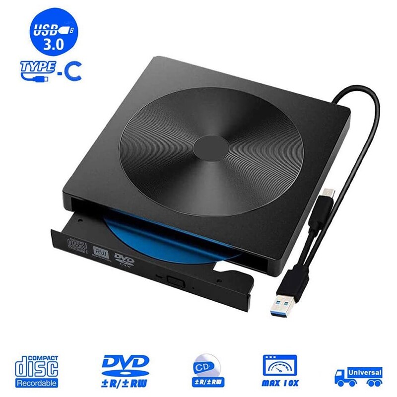 Usb 3.0 externe dvd-drive, draagbare type-c cd-/dvd-brander, optische vcd-speler voor laptop, desktop, windows 10 , mac os