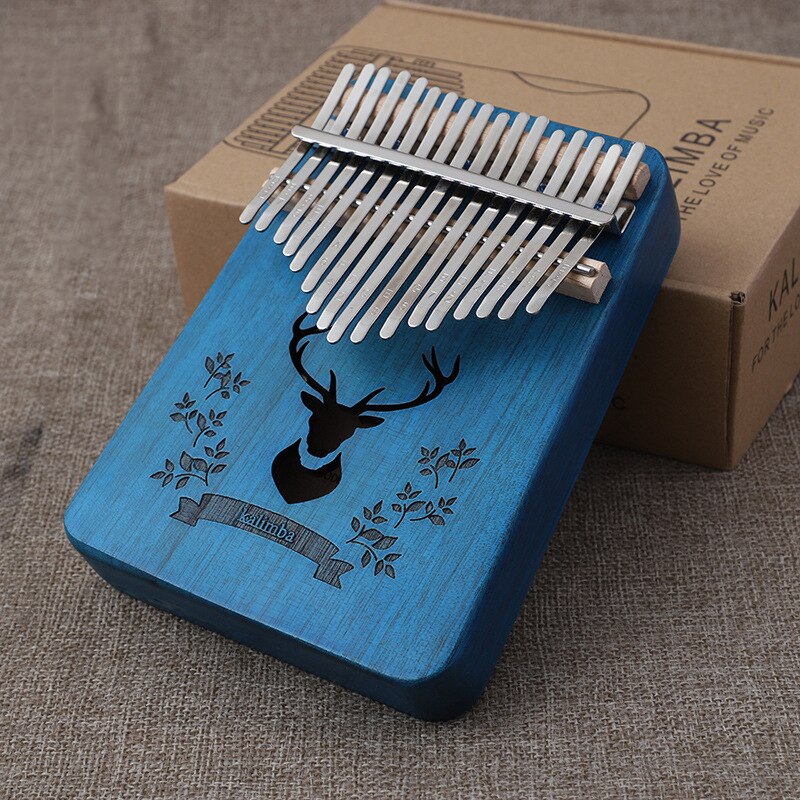 Guanteletes perfectos de 17 teclas, Piano de caoba, kalimba, instrumento Musical para principiantes, Piano de pulgar con accesorio, musical acústico de madera i: Blue deer
