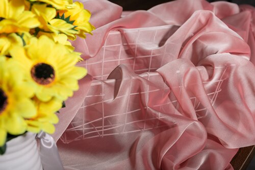 30d chiffon fabric cationic fabric pink gradient mesh fabric light yarn gradient chiffon fabric embroidery yarn fabric: Default Title