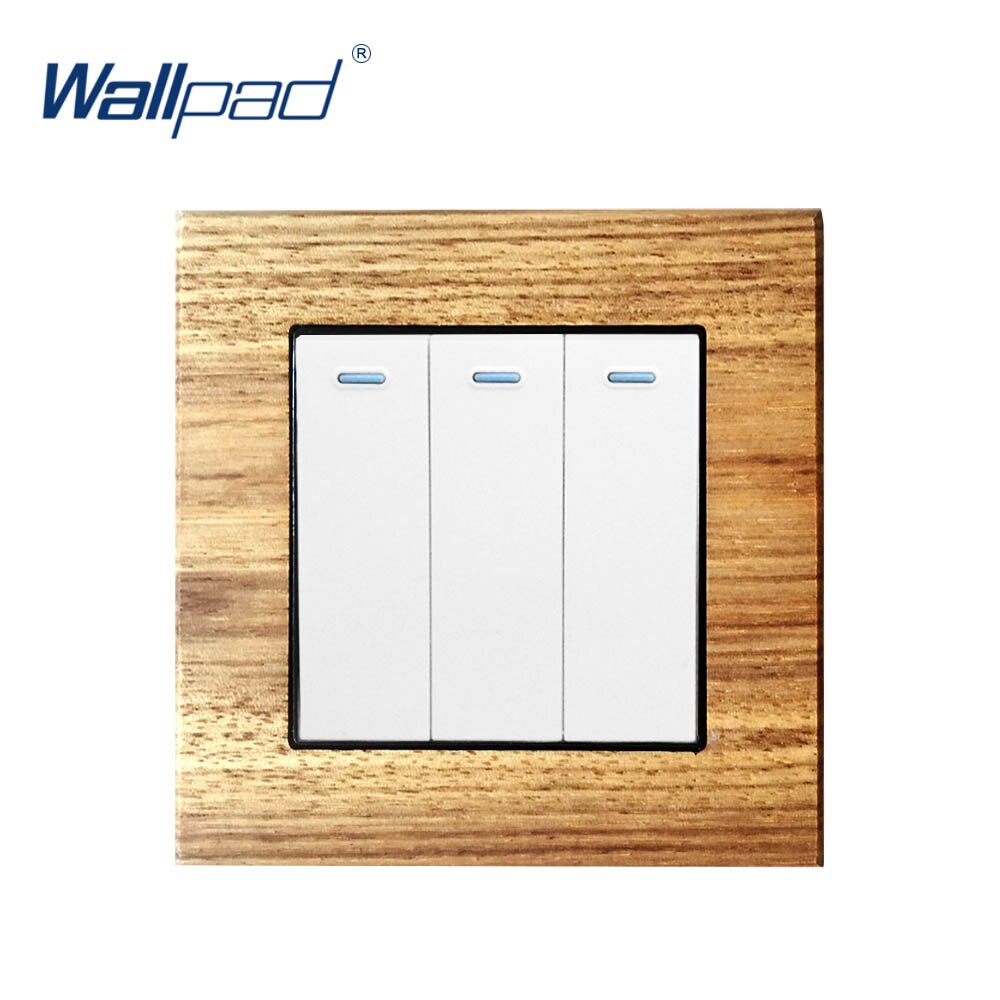 3 Gang 2 Way Houten Paneel Drukknop Schakelaars Wallpad Luxe Muur Lichtschakelaar Interrupteur